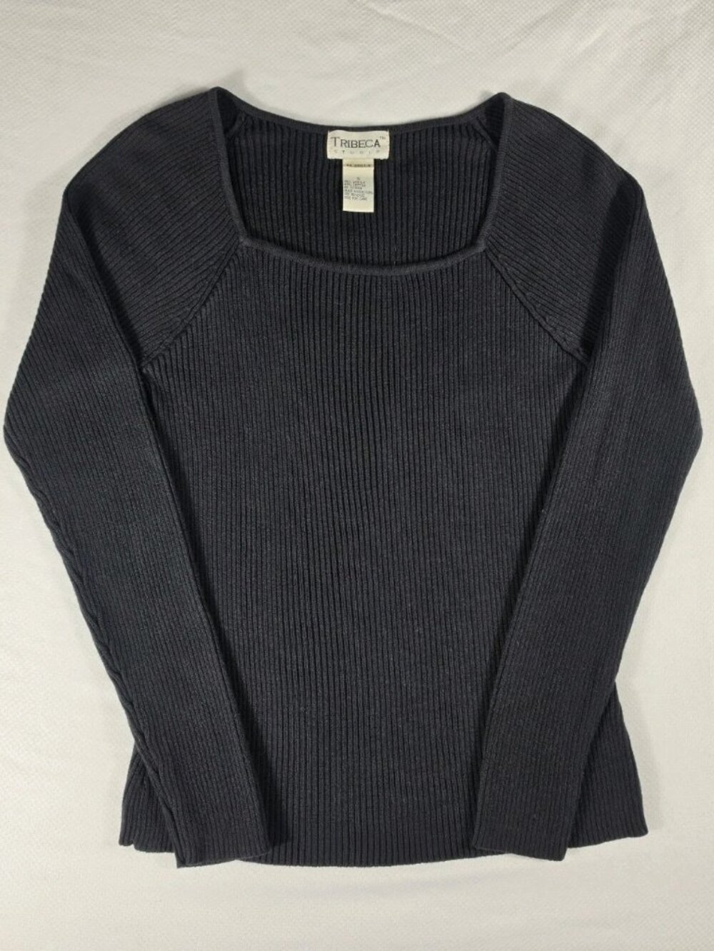 Vintage Women's Tribeca Studio Ribbed Sweater Pullover S Black Square Neck EUC